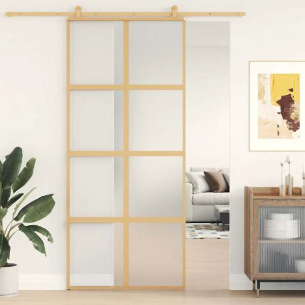 vidaXL Schiebetür Golden 90x205 cm Matt ESG-Glas und Aluminium, 155188