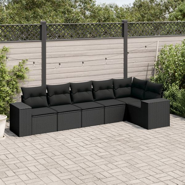 vidaXL 6-teilig Garten-Sofagarnitur mit Kissen Schwarz Poly Rattan, 3222584
