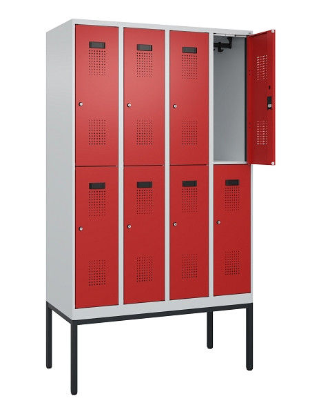 C+P Doppelstock-Spind Evolo PLUS, Gestell, 8 Fächer, 2120x1200x500mm, 7035/3000, Zylinderschloss, 0493307-40 S10030