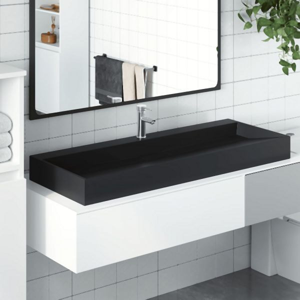 vidaXL Waschbecken 120x46x11 cm Mineralguss/Marmorguss Mattschwarz, 155983