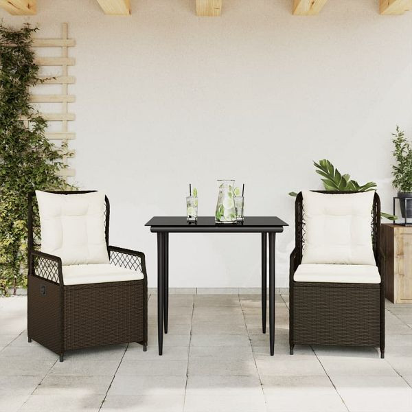 vidaXL 3-teilig Garten-Essgruppe mit Kissen Braun Poly Rattan, 3262971