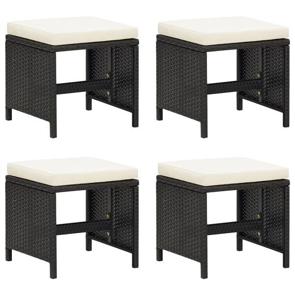 vidaXL Gartenhocker 4 Stück mit Sitzkissen Poly Rattan Schwarz, 316748