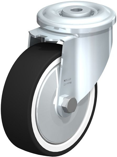 Blickle LKR-POTH 125R-FA Stahlblech-Lenkrolle, schwere Ausführung, mit Rückenloch, Thermoplastisches Polyurethan, Grau, 653972