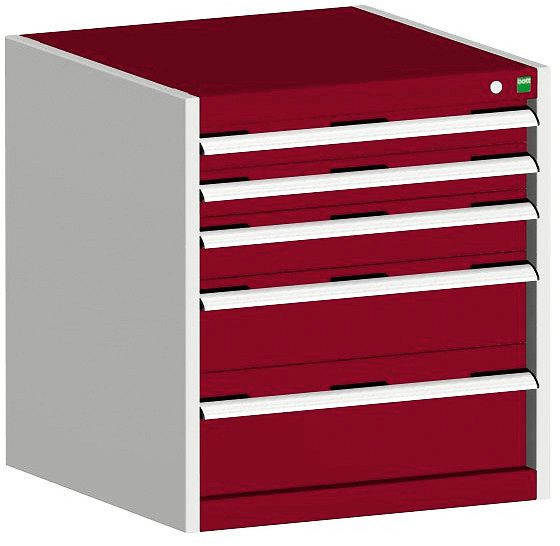 bott cubio Schubladenschrank bestückt mit 5 Schubladen BxTxH: 650 x 650 x 700 mm, RAL 7035/3004, 40019027.24V