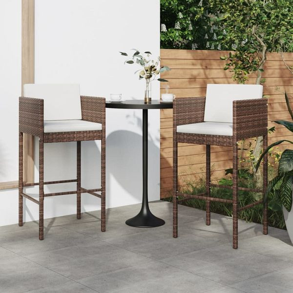 vidaXL Barhocker 2 Stück mit Kissen Braun Poly Rattan, 316656