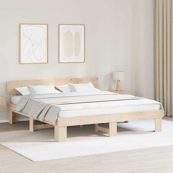 vidaXL Bettgestell mit Kopfteil Braun 180 x 200 cm Massivholz Kiefer, 872557