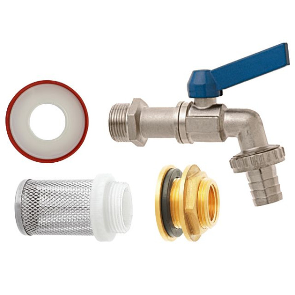 GEKA Regentonnen Anschluss Set 1/2" IG G1/2 x AG G3/4, mit SK, Stripe, VE: 6 Stück, 35.3509.8