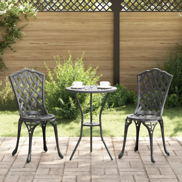 vidaXL 3-teiliges Gartenset / Bistro Set aus schwarzem Gusseisen, 42002391