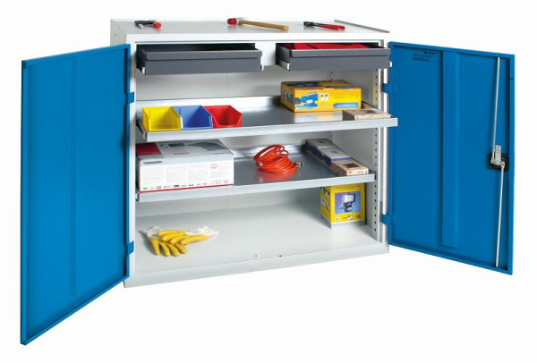 stumpf Werkzeugschrank, Höhe 100 cm, 2 ausziehbare Wannenböden, 2 Schubladen, lichtgrau / lichtblau, 3007278