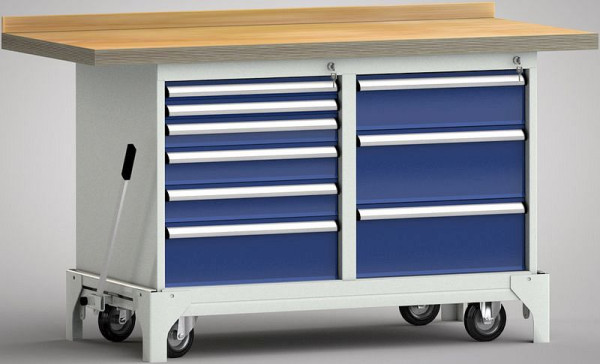 KLW Fahrbare Standard-Werkbank - 1500 x 700 x 866 mm L x B x H, L: 2x50EA/75EA/2x100EA/175EA, R: 150EA/2x200EA, WS782N-1500M40-E7026