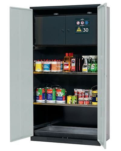 asecos Chemikalienschrank Systema-Plus, anthrazit, grau, Sicherheitsbox und Einlegeböden, Typ CS-30, 218478