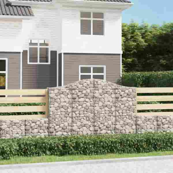 vidaXL Gabionen mit Hochbogen 2 Stück 200x30x140/160cm Verzinktes Eisen, 3145472