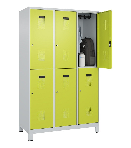 C+P Doppelstöckiger Spind Evolo PLUS, mit Füßen, 6 Fächer, 1950x1200x500mm, 703, Frontfarbe 1108060 RDS Clowngrün, Zylinderschloss, 049310-32 S10042