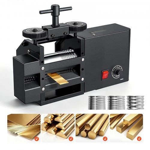 VEVOR Schmuckwalzwerk Elektrisch 60 mm 4-in-1 Rund Flach Vierkant Halbrund, Einstellbare Dicke 0,03–7 mm, zum Pressen von Duktilen, DDYPJ4H1YPYXYMW4M001V2