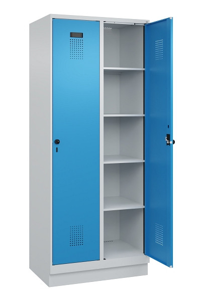 C+P Wäsche-Spind Evolo PLUS, mit Sockel, 2 Abteile, 1950x800x500mm, 7035/5012, Verschluss Drehriegel, Ablageböden 8, 049020-22B S10007