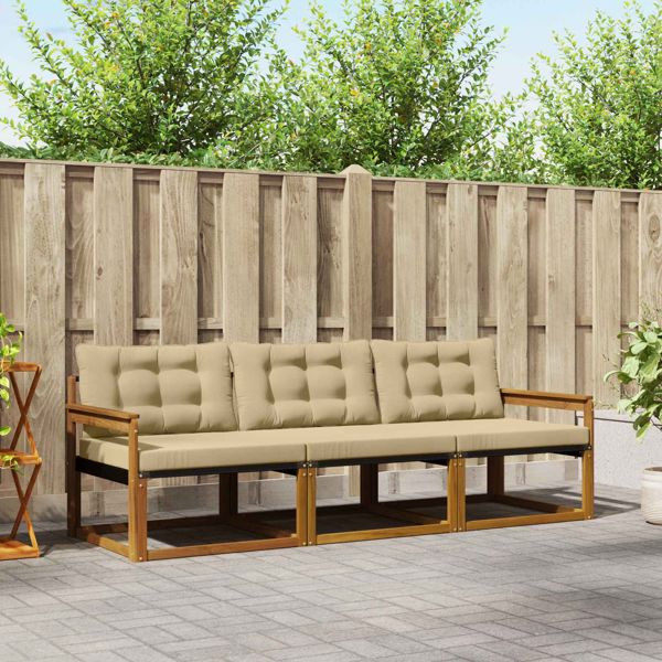 vidaXL Outdoor-Sofagarnitur mit Kissen 3-teilig Natur und Beige, 3369140