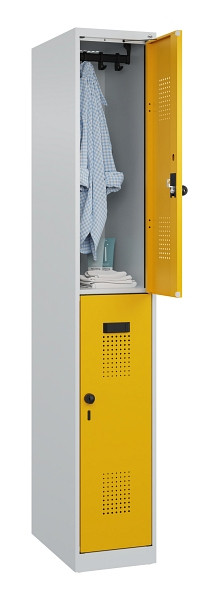 C+P Doppelstöckiger Spind Evolo PLUS, 2 Fächer, 1850x300x500mm, 7035/1004, Drehriegel, 049300-10 S10000