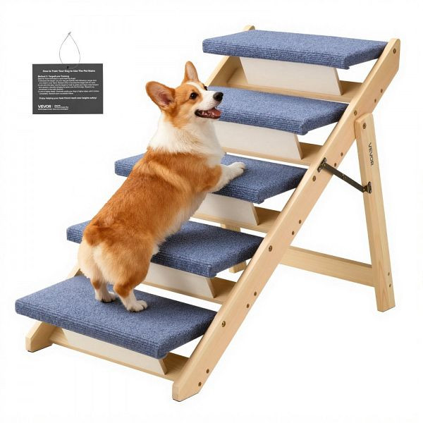VEVOR klappbare 5-stufige Hundetreppe, Holz, 780x470x660 mm, für Haustiere bis 68 kg, geeignet für Betten, Sofas & Autos, LTSFZDGLTKFPZ6IC6001V0
