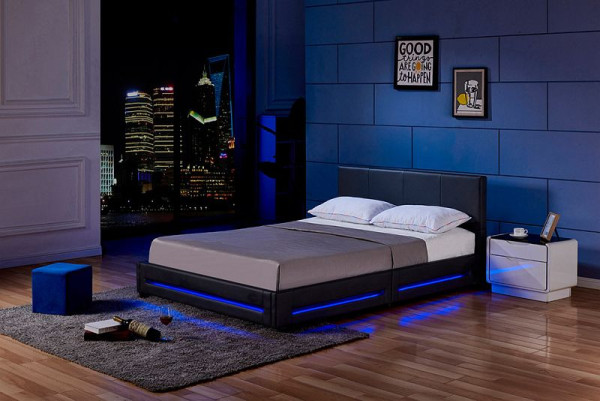 HOME DELUXE LED Bett ASTEROID, 180 x 200 cm Schwarz, 25577