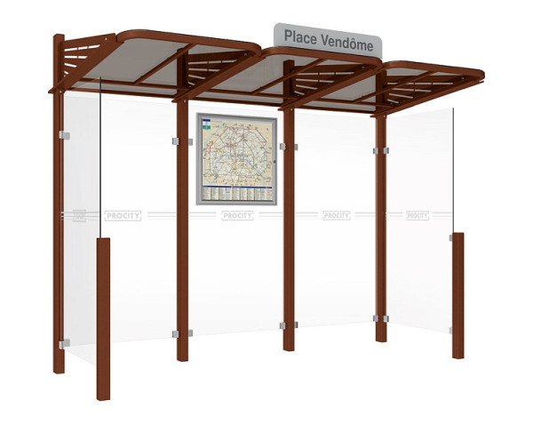 Procity Wartehalle Convi® - Standard - 2 Seitenverkleidung, Farbe Rost Korken Effekt, 529362.S025