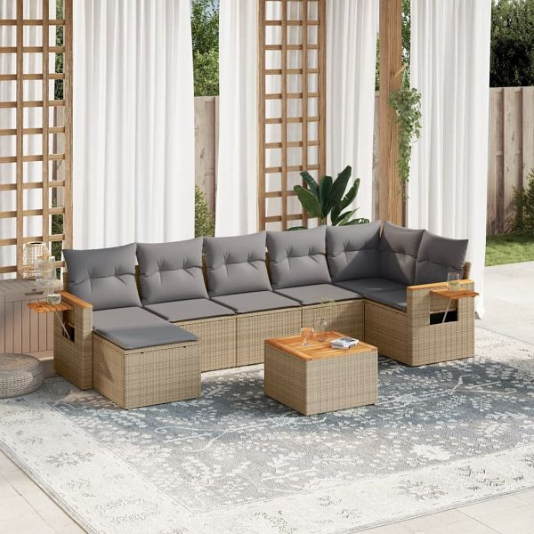 vidaXL 8-teilig Garten-Sofagarnitur mit Kissen Beige Poly Rattan, 3259441