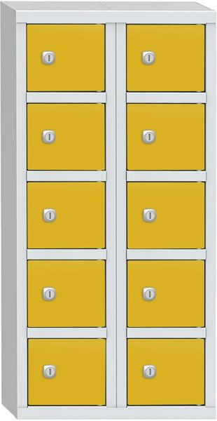 Deskin Wertfachschrank mit 10 Fächern, Korpus Lichtgrau 7035, Türen Verkehrsgelb RAL 1023, H 780 x B 390 x T 200 mm, Zylinderschloss, 358059
