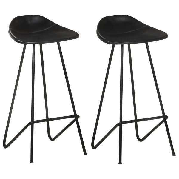 vidaXL Barhocker 2 Stück Schwarz Echtleder, 320641, 8720286200872