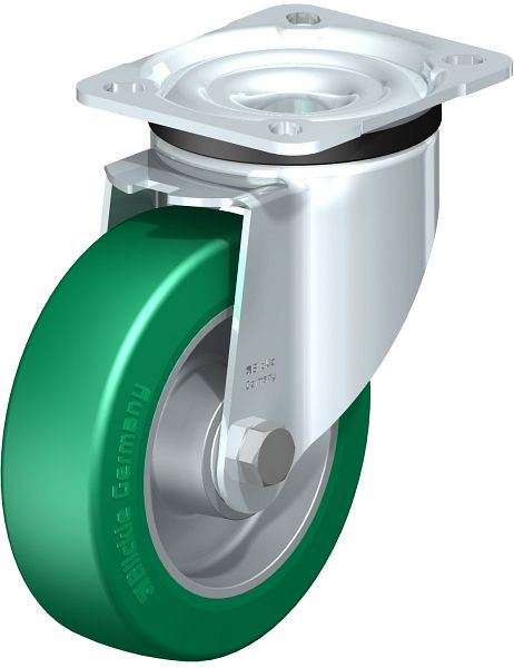 Blickle LK-ALST 125K-1 Stahlblech-Lenkrolle, schwere Ausführung, mit Anschraubplatte, Blickle Softhane®, Grün, 611103