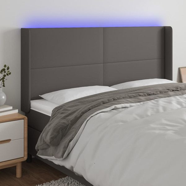 vidaXL LED Kopfteil Grau 183x16x118/128 cm Kunstleder, 3123874