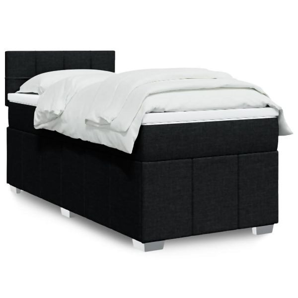 vidaXL Boxspringbett mit Matratze Schwarz 90x200 cm Stoff, 3289253