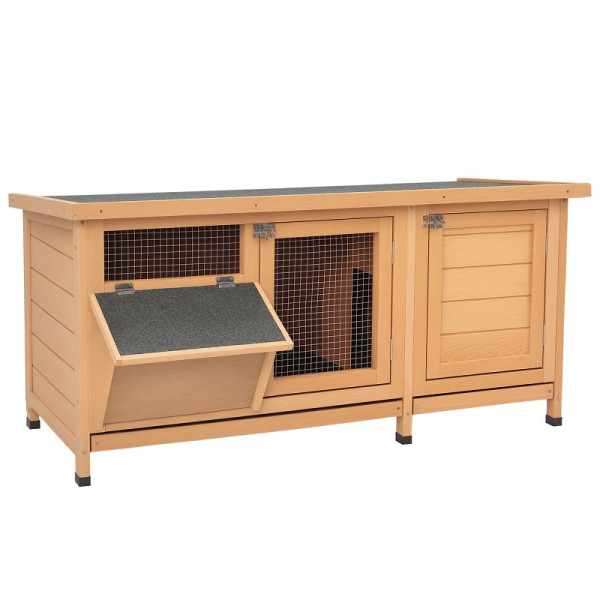 PawHut Kleintierstall Kleintierkäfig mit Bodenwanne Kleintierhaus mit Asphaltdach und Futtertrog Outdoor Indoor Tannenholz Natur+Schwarz, D51-132YL