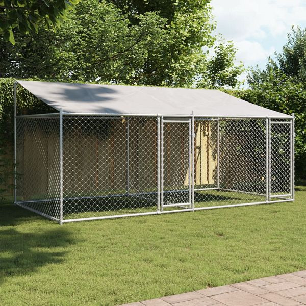 vidaXL Hundezwinger mit Dach und Türen Grau 4x2x2 m Verzinkter Stahl, 3209563