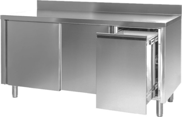 A&S Gastro Arbeitsschrank mit Abfallbehälter rechts, mit Aufkantung, Bautiefe 700 mm, 120x700x850 mm, ARSAMR127-E