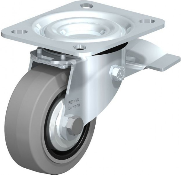 Blickle L-POEV 80G-ST-SG-FA Stahlblech-Lenkrolle, mittelschwere Ausführung, mit Anschraubplatte & Feststeller, Elastik-Vollgummi, Grau, 850441