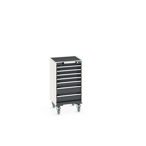bott cubio Schubladenschrank mobil bestückt, mit 7 Schubladen, BxTxH: 525x525x985mm, RAL 7035/7016, Anthrazitgrau, 40402021.19V
