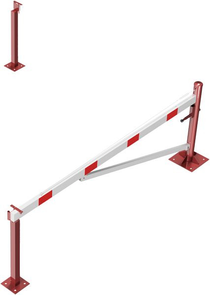 Schake Drehschranke 3,00m, für Vorhangschloss, mit Seilzugverstärkung, Drehpfosten: Ø 102mm, 2 Stück Auflagepfosten 70x70mm, zum Aufduebeln, 4213_30VBP