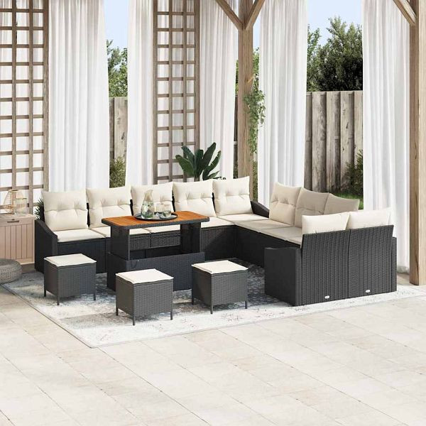 vidaXL Garten-Sofa-Set 13-teilig Schwarz und Creme 100 x 100 x 71 cm, 3364670