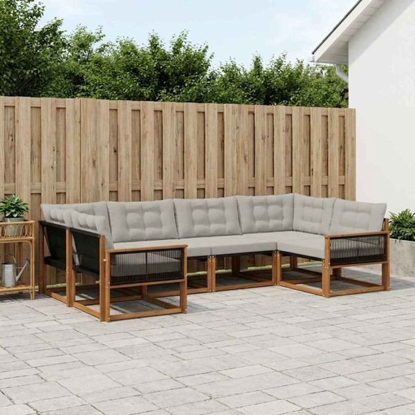vidaXL Outdoor-Sofagarnitur mit Kissen 6-teilig Natürlich und Hellgrau, 3381647