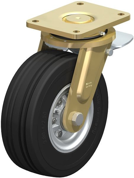 Blickle LS-VLE 252K-ST Stahlgeschweißte Schwerlast-Lenkrolle, schwere Drehkranz-Ausführung mit Feststeller, Super-Elastik-Vollgummi, Schwarz, 755067