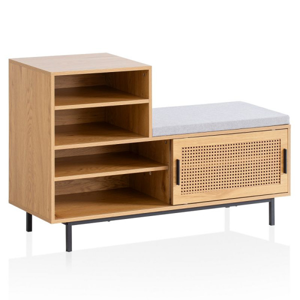 Wohnling Schuhbank mit Sitzfläche 120x75,5x40 cm Garderobenbank Eiche-Dekor, Sitzbank Rattan Klein Gepolstert, WL6.833