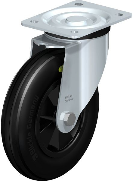 Blickle L-VWPP 200G Stahlblech-Lenkrolle, mittelschwere Ausführung, mit Anschraubplatte, Weichgummi, Schwarz, 578211