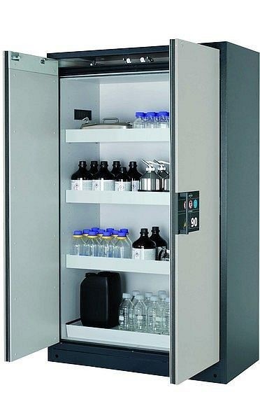 asecos Sicherheitsschrank Q-CLASSIC-90, Q90.195.120 in lichtgrau RAL 7035 mit 3x Wannenboden Standard (Stahlblech), 30001-041-30007