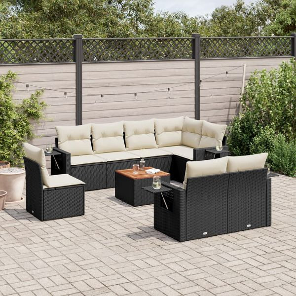 vidaXL 9-teilig Garten-Sofagarnitur mit Kissen Schwarz Poly Rattan, 3224656