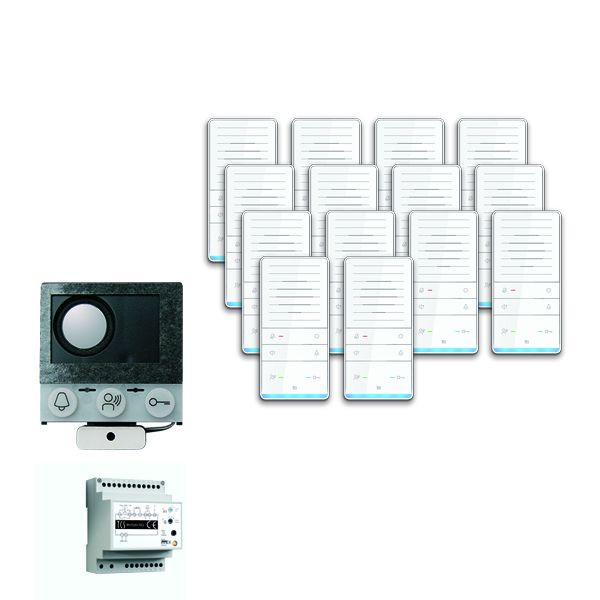 TCS Türkontrollsystem audio:pack Einbau für 14 Wohneinheiten, mit Einbaulautsprecher ASI12000, 14x Freisprecher ISW5031, Steuergerät BVS20, PAIF140/002