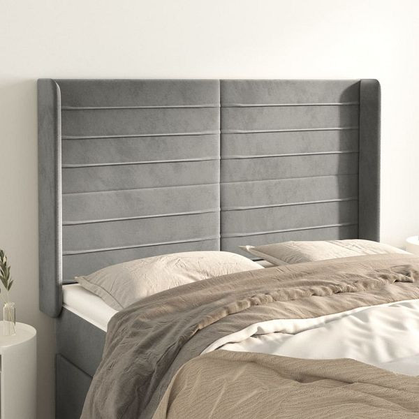 vidaXL Kopfteil mit Ohren Hellgrau 147x16x118/128 cm Samt, 3119768