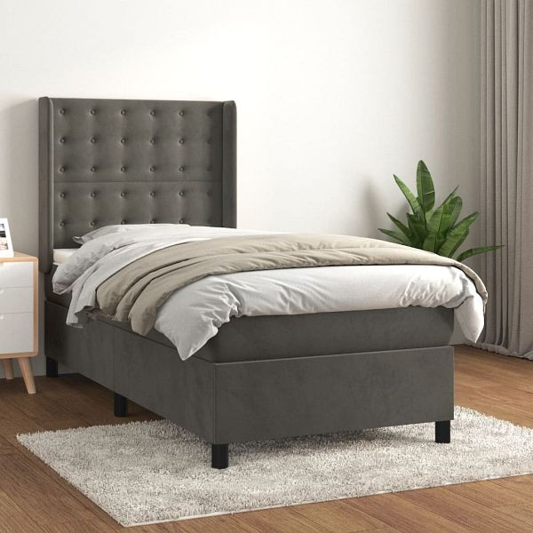 vidaXL Boxspringbett mit Matratze Dunkelgrau 80x200 cm Samt, 3132886