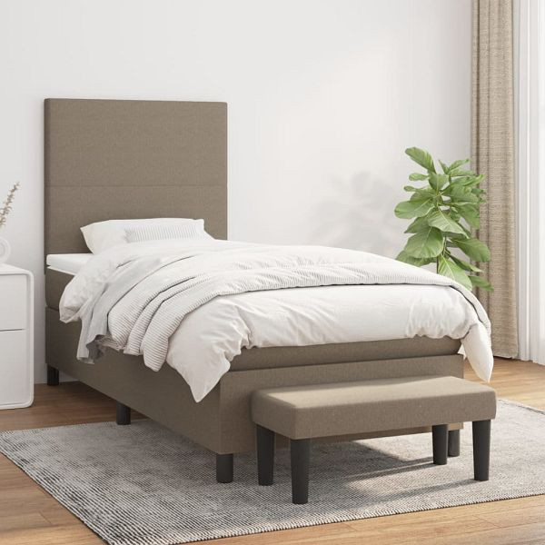 vidaXL Boxspringbett mit Matratze Taupe 90x200 cm Stoff, 3136409