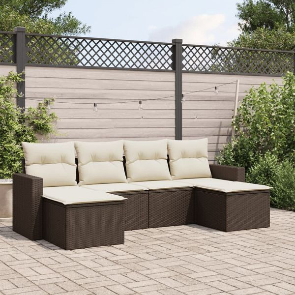 vidaXL 6-teilig Garten-Sofagarnitur mit Kissen Braun Poly Rattan, 3219313