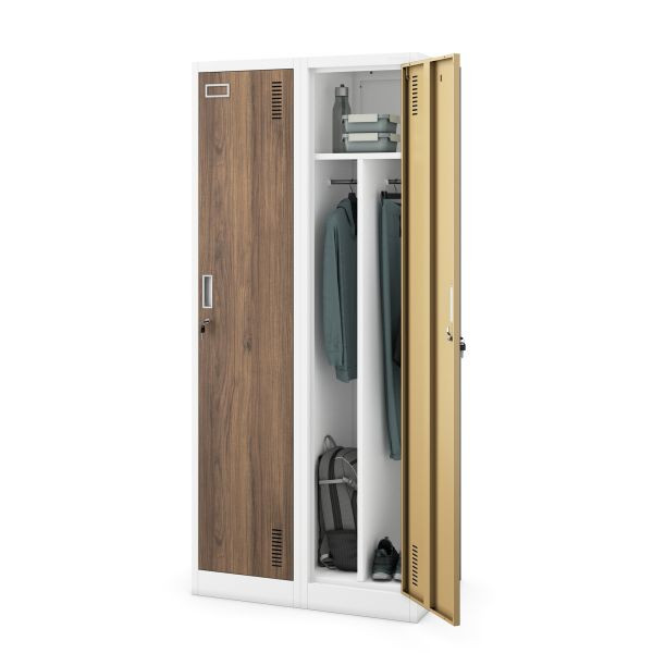 Jan Nowak Mitarbeiterspind, 4-fach, weiß/nussbaum, 800x1800x500 mm, KACPER Eco Design, 2217