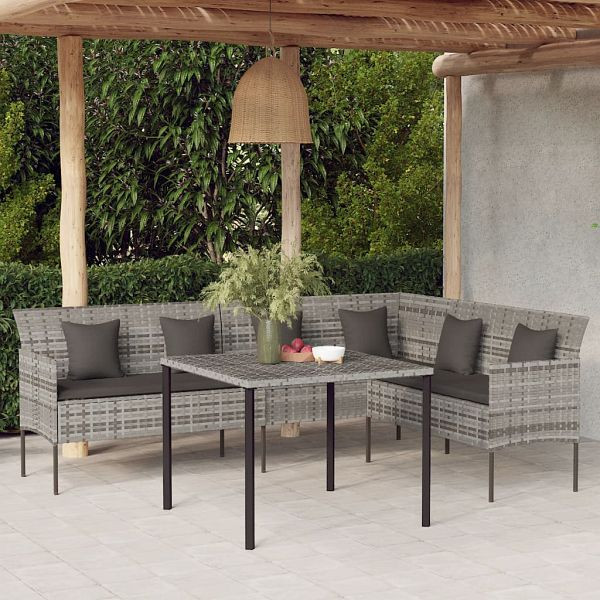 vidaXL Gartensofa in L-Form mit Kissen Grau Poly Rattan, 362337